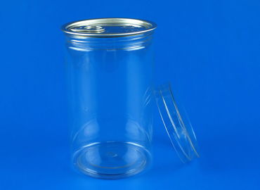 680Ml Low Profile Plastic Jars , Transparent PET Jar With Aluminium Lid