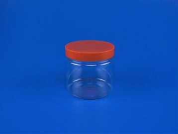 Clear 12 Oz Clear Plastic Jars With Lids Red Cover Round Shape For Food Storage
