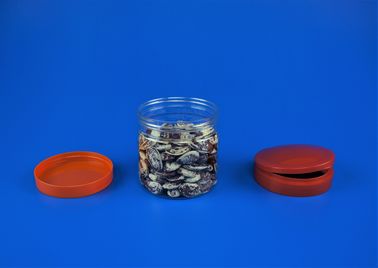 Clear 12 Oz Clear Plastic Jars With Lids Red Cover Round Shape For Food Storage
